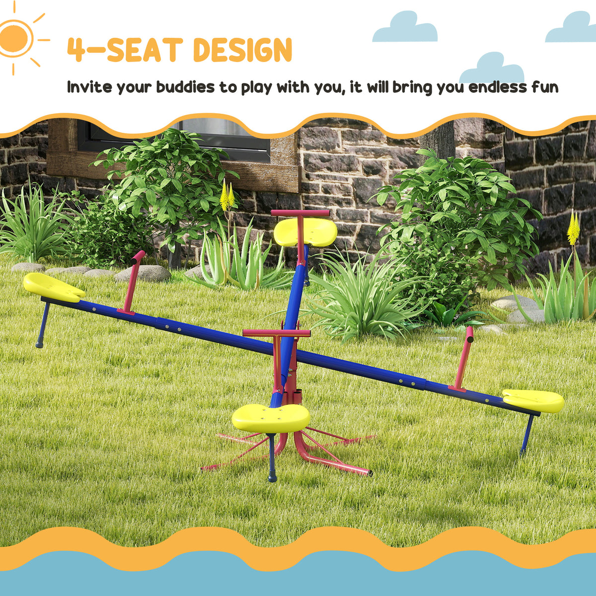 Kids Metal 4-Seater Outdoor Seesaw Teeter Totter