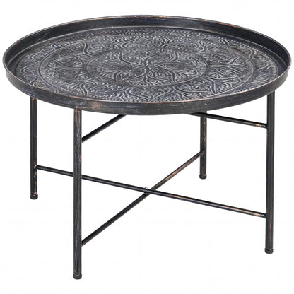 Round Coffee Table Hammered Tray Top Metal Frame