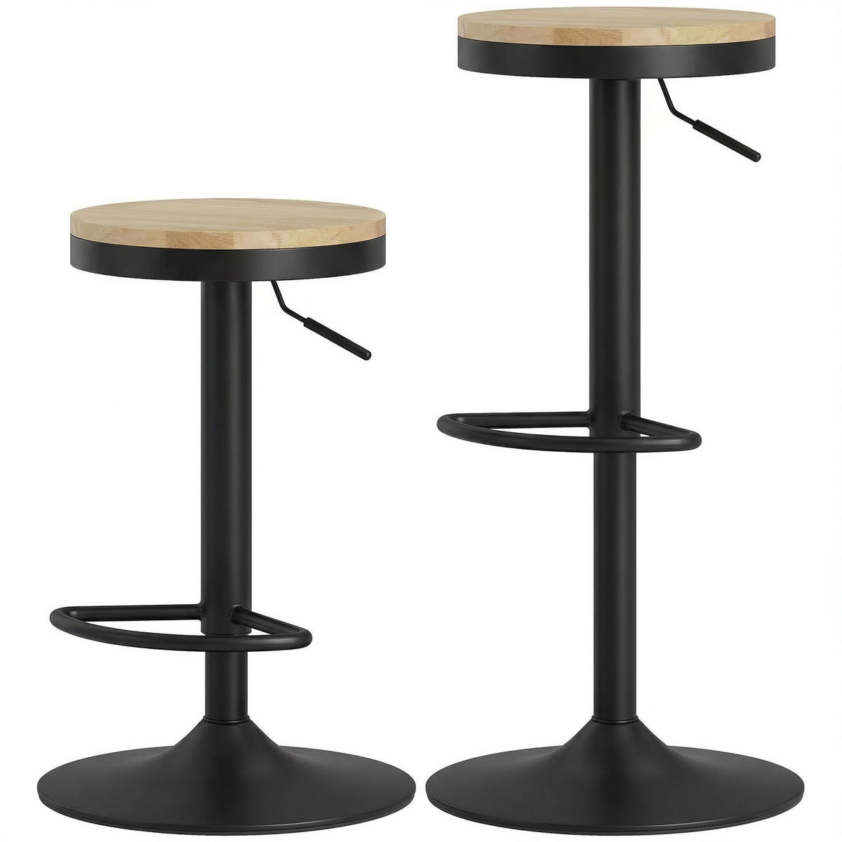 Adjustable Swivel Bar Stools Wood Set of 2
