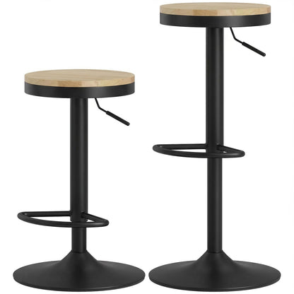 Adjustable Swivel Bar Stools Wood Set of 2