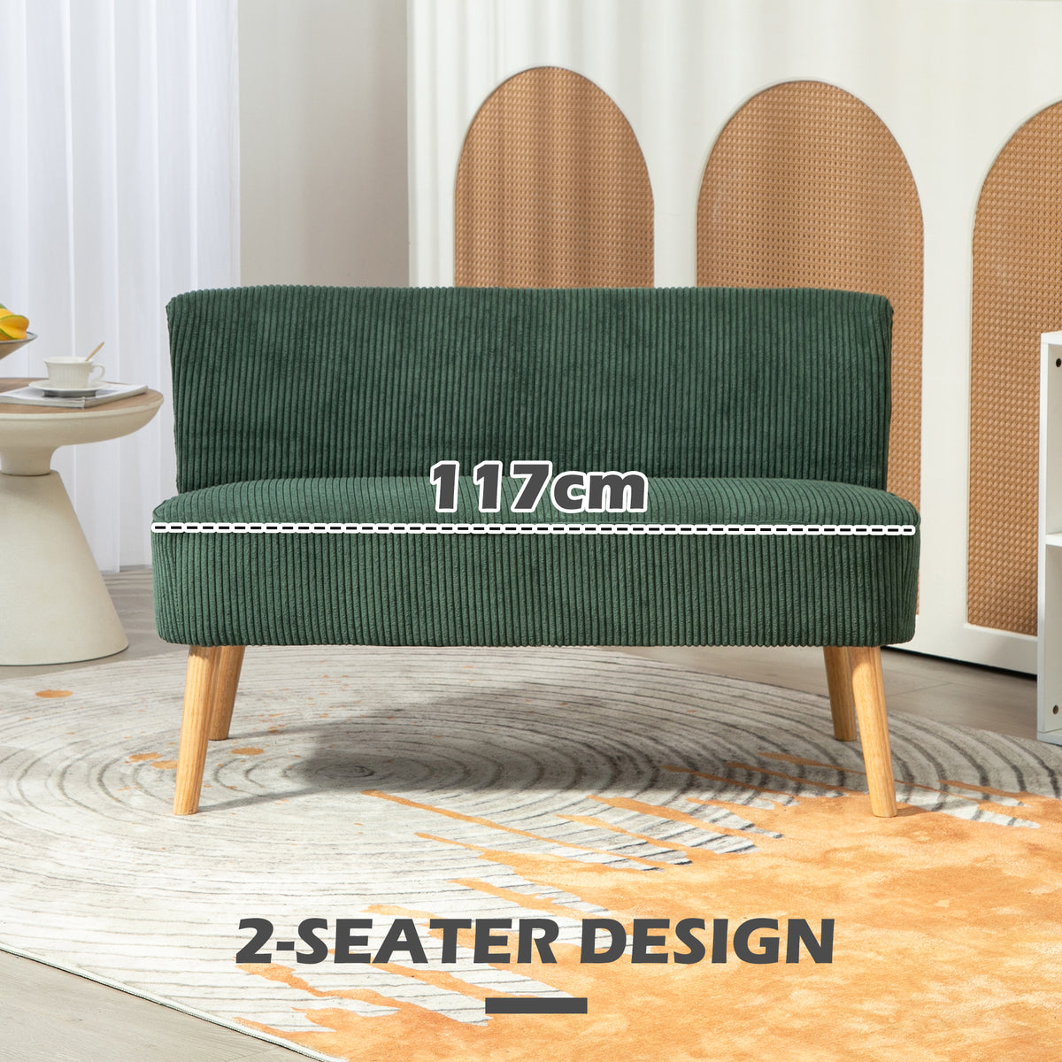 Sofa 2 seater modern upholstered rubber wood legs