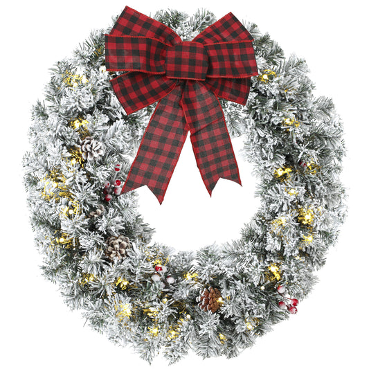 Flocked Pre-Lit Christmas Wreath 61 cm