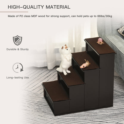 Escalera para perros de 4 niveles de madera MDF — café oscuro