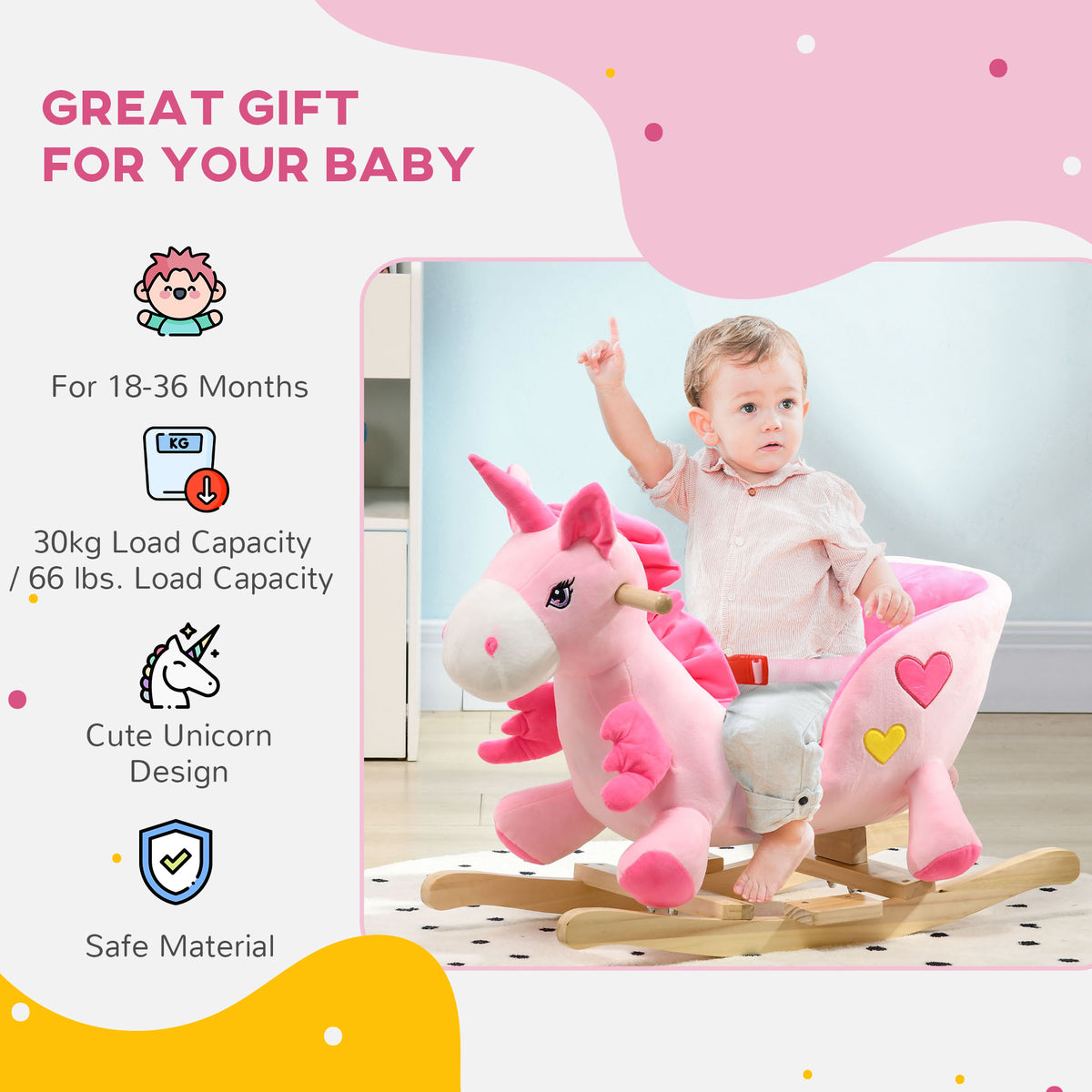 Plush musical unicorn rocking horse