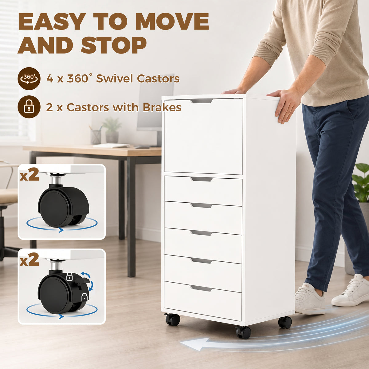 Mobile File Cabinet with Printer Stand and 5 Drawers