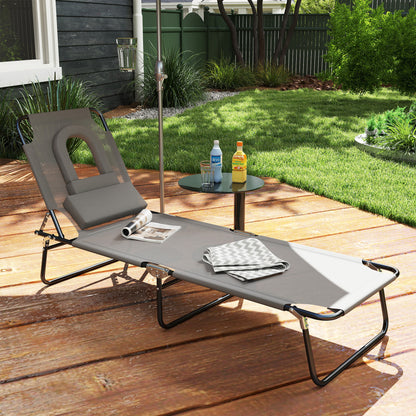 Tumbona plegable con orificio facial ajustable