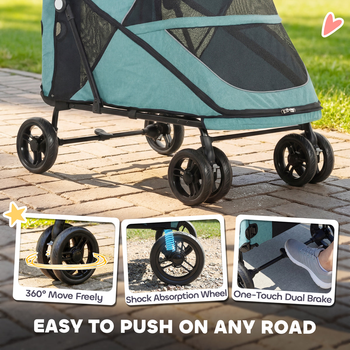 Foldable dog stroller with suspension
