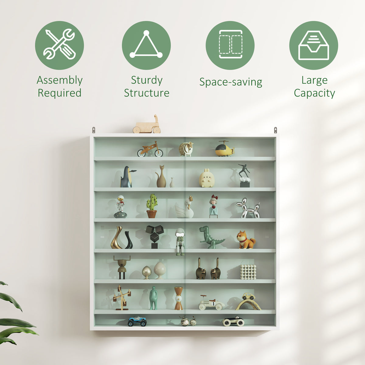 Vitrina expositora de pared de 7 niveles con puertas de vidrio