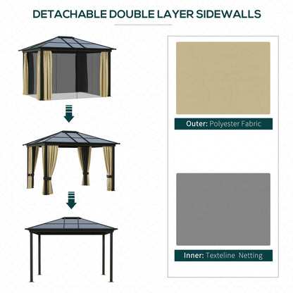 3x3.6m Hardtop Gazebo Polycarbonate - Brown
