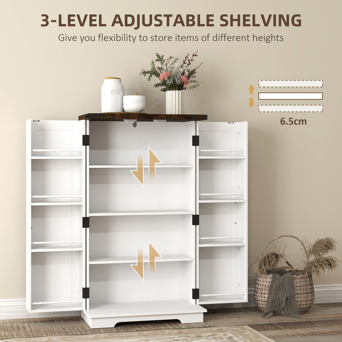Farmhouse Kitchen Pantry Storage Cabinet with Adjustable Shelves