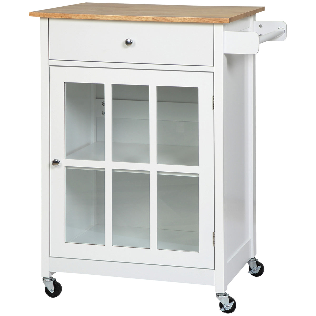 Rolling kitchen cart with drawer and cabinet