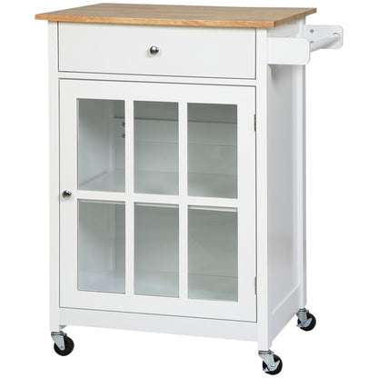 Rolling kitchen cart with drawer and cabinet