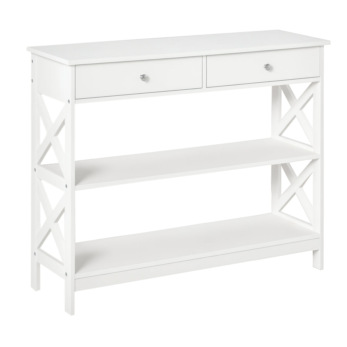 Mesa consola estrecha de 99 cm con cajones y estantes