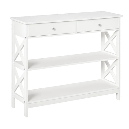 Mesa consola estrecha de 99 cm con cajones y estantes