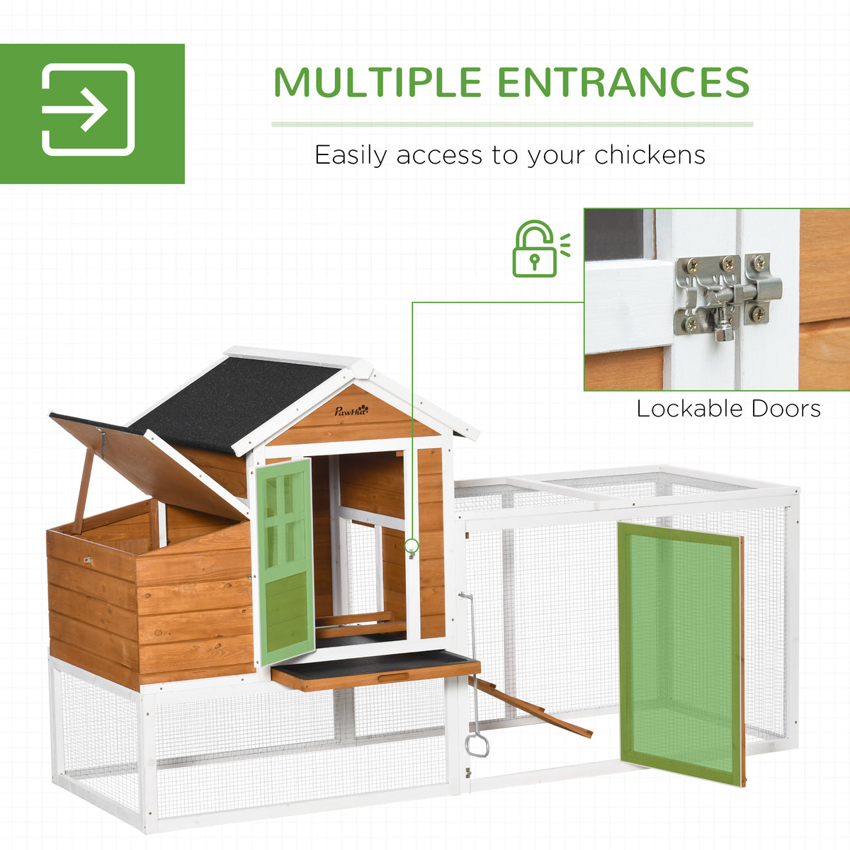 Large Chicken Coop with Nesting Box and Covered Run