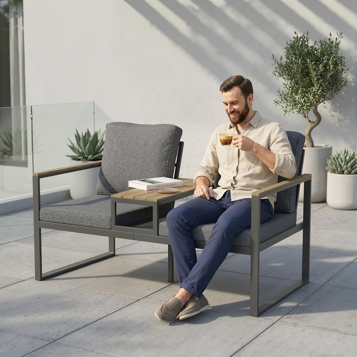 Banco de jardín con mesa integrada 136 cm