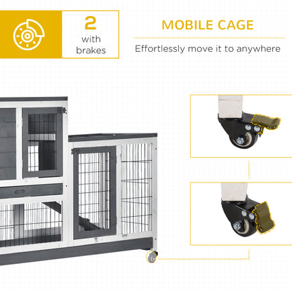 Wooden Rabbit Hutch Two-Tier with Wheels