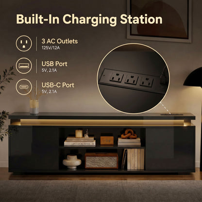 TV Stand with RGB LED Lights and Built-In Power Outlets