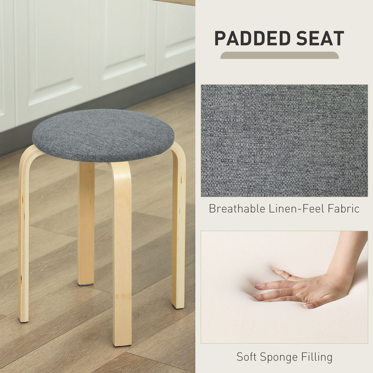 Stackable Wood Kitchen Stools Set of 4