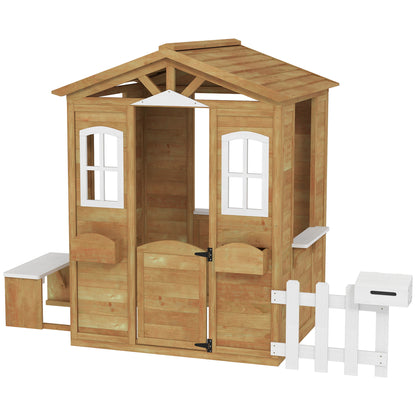 Kids Wooden Playhouse with Bench and Serving Station
