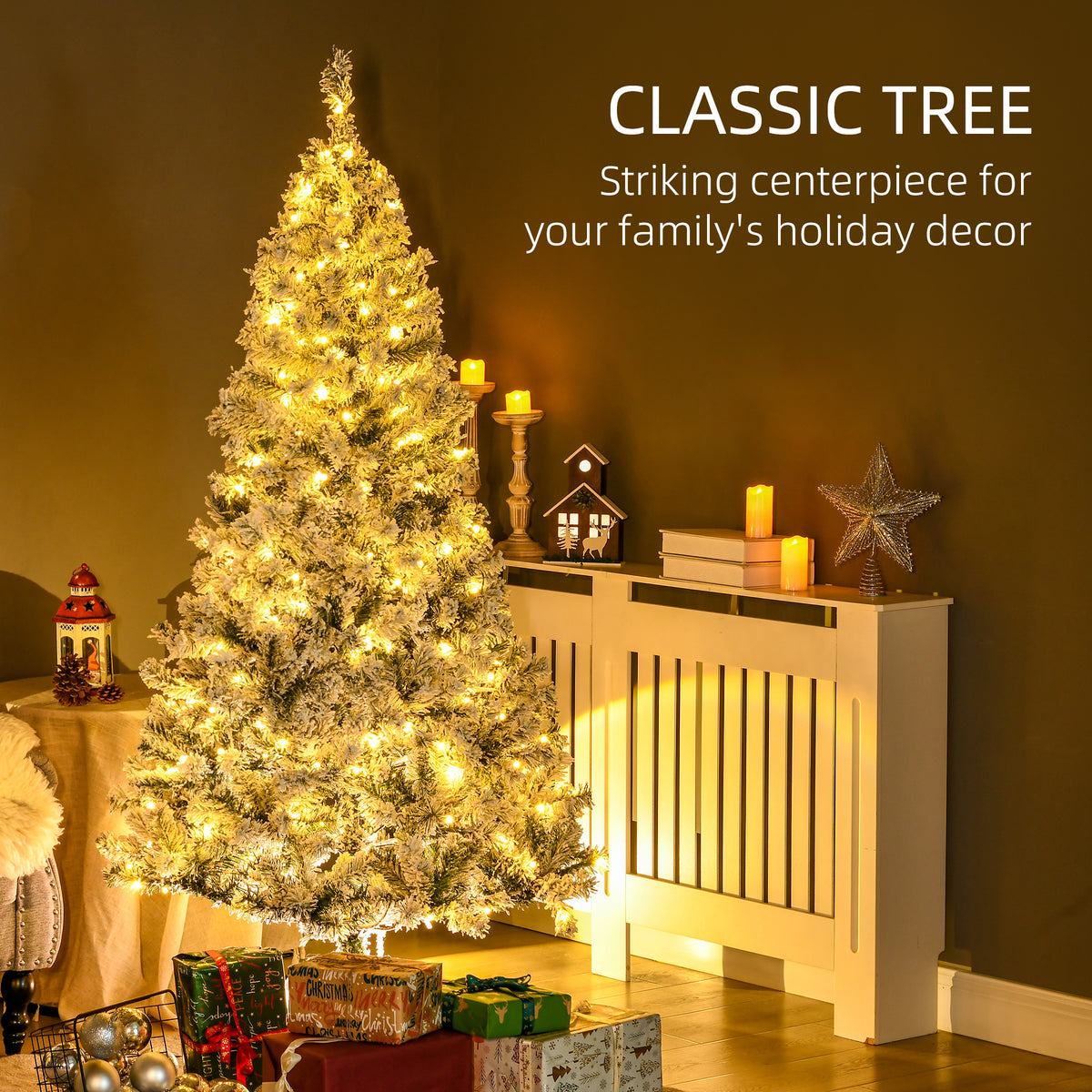 Árbol de Navidad artificial preiluminado de 6 pies LED blanco cálido