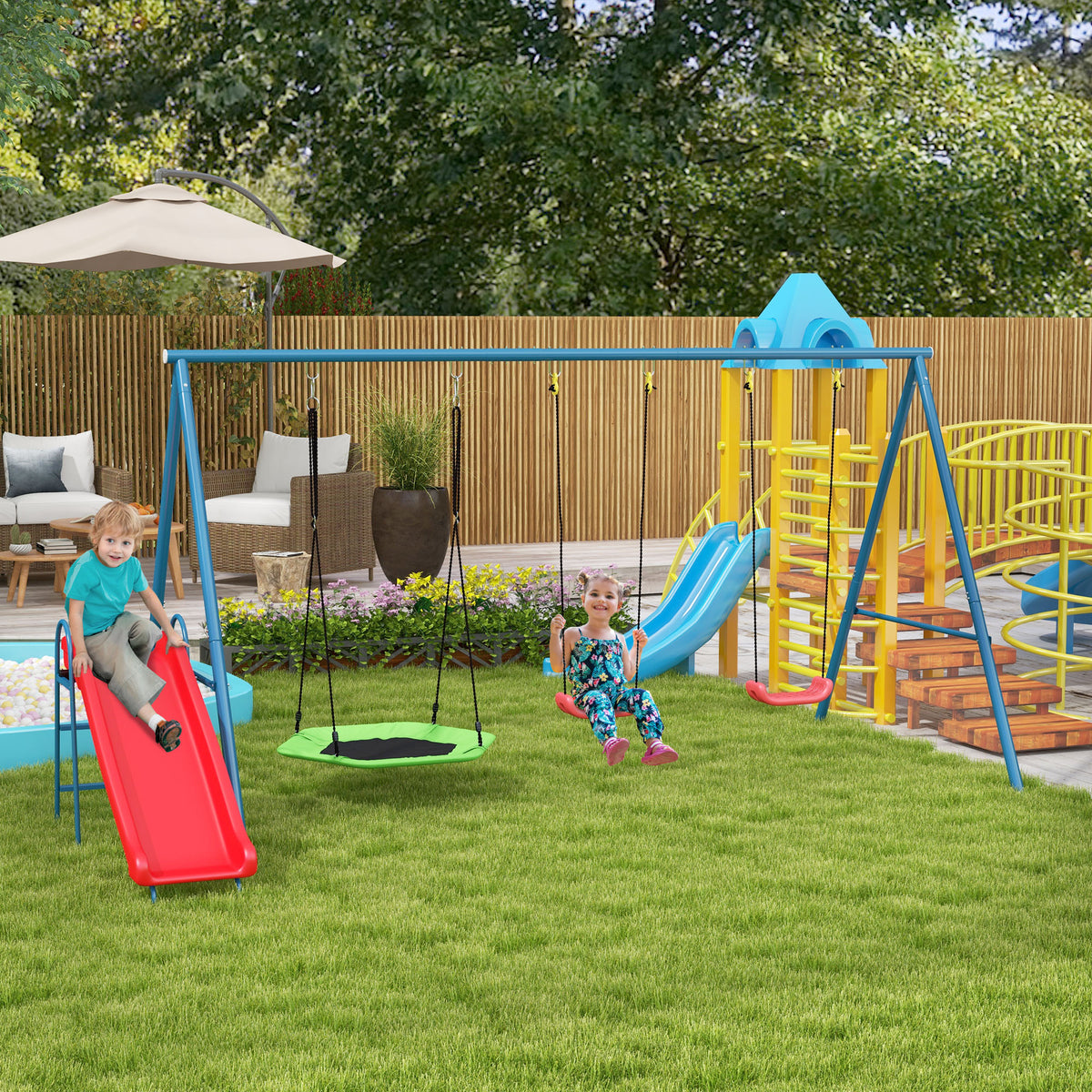 Outdoor Metal Kids Swing Set