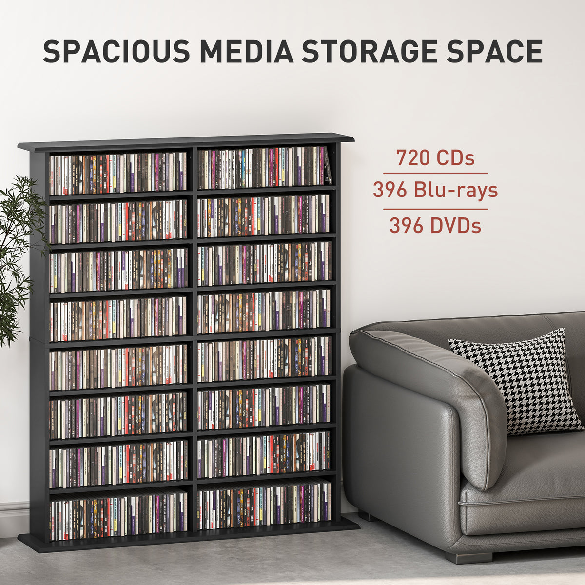 Biblioteca multimedia de 8 niveles y 16 compartimentos ajustables