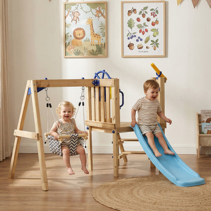 Conjunto de columpio y tobogán de madera para niños