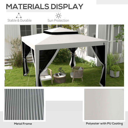 Toldo de jardín de 3x3 m con doble techo y mosquitera