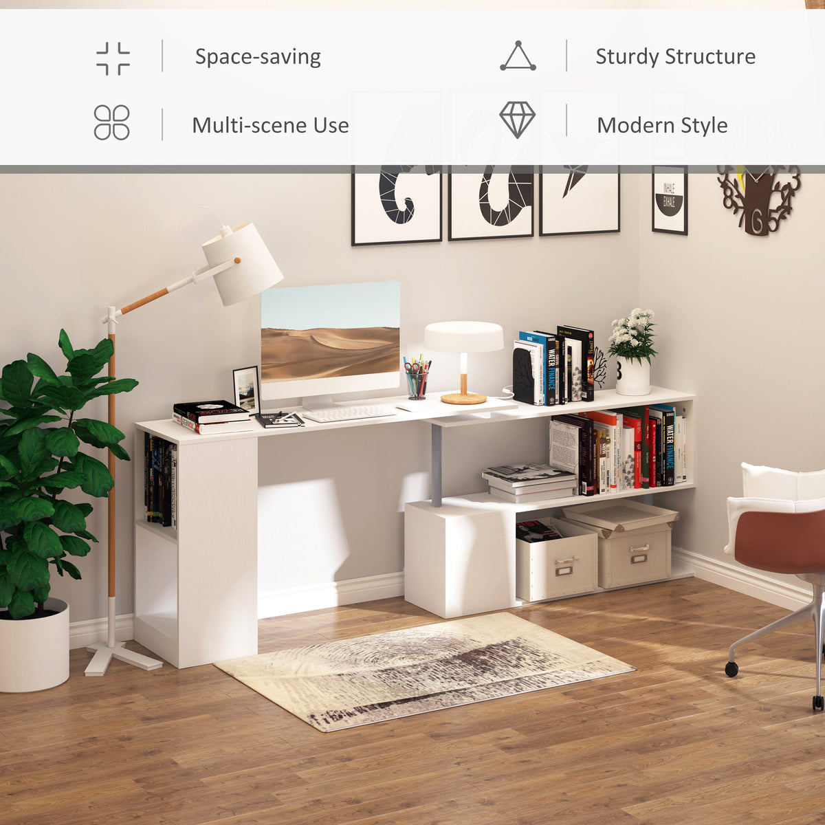 Corner Desk 360° Rotating with 3-Tier Shelves