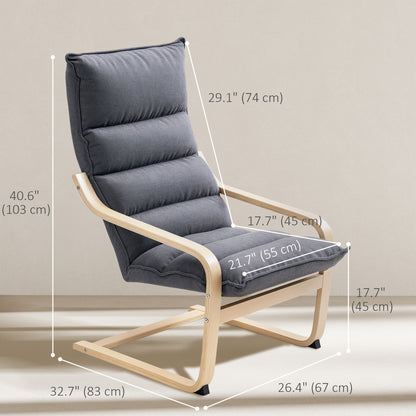 High-Back Velvet Accent Armchair Curved Birch Legs