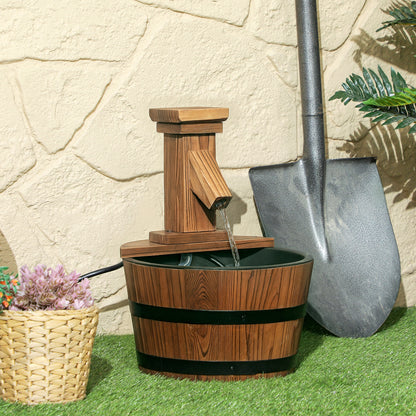 Fuente de jardín de barril de madera carbonizada