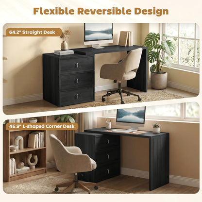 L-shaped computer desk with three drawers