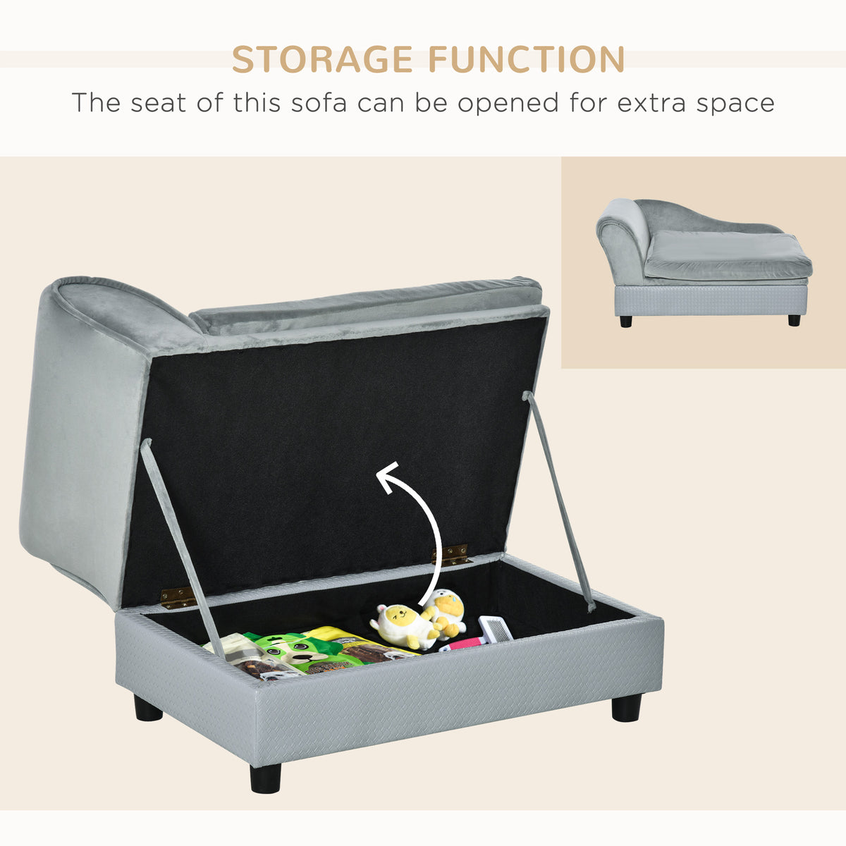 Pet sofa with storage natural wood