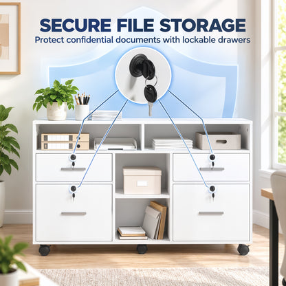 Mobile Locking File Cabinet with Open Shelves