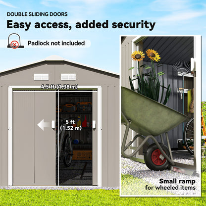 Galvanized Steel Garden Shed with Double Sliding Door