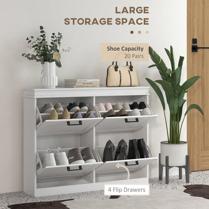 Narrow shoe storage cabinet with 4 flip drawers