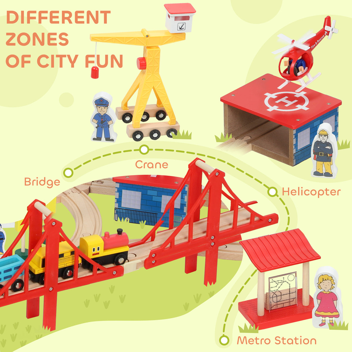 Wooden Train Set with Track Accessories — Set of 133