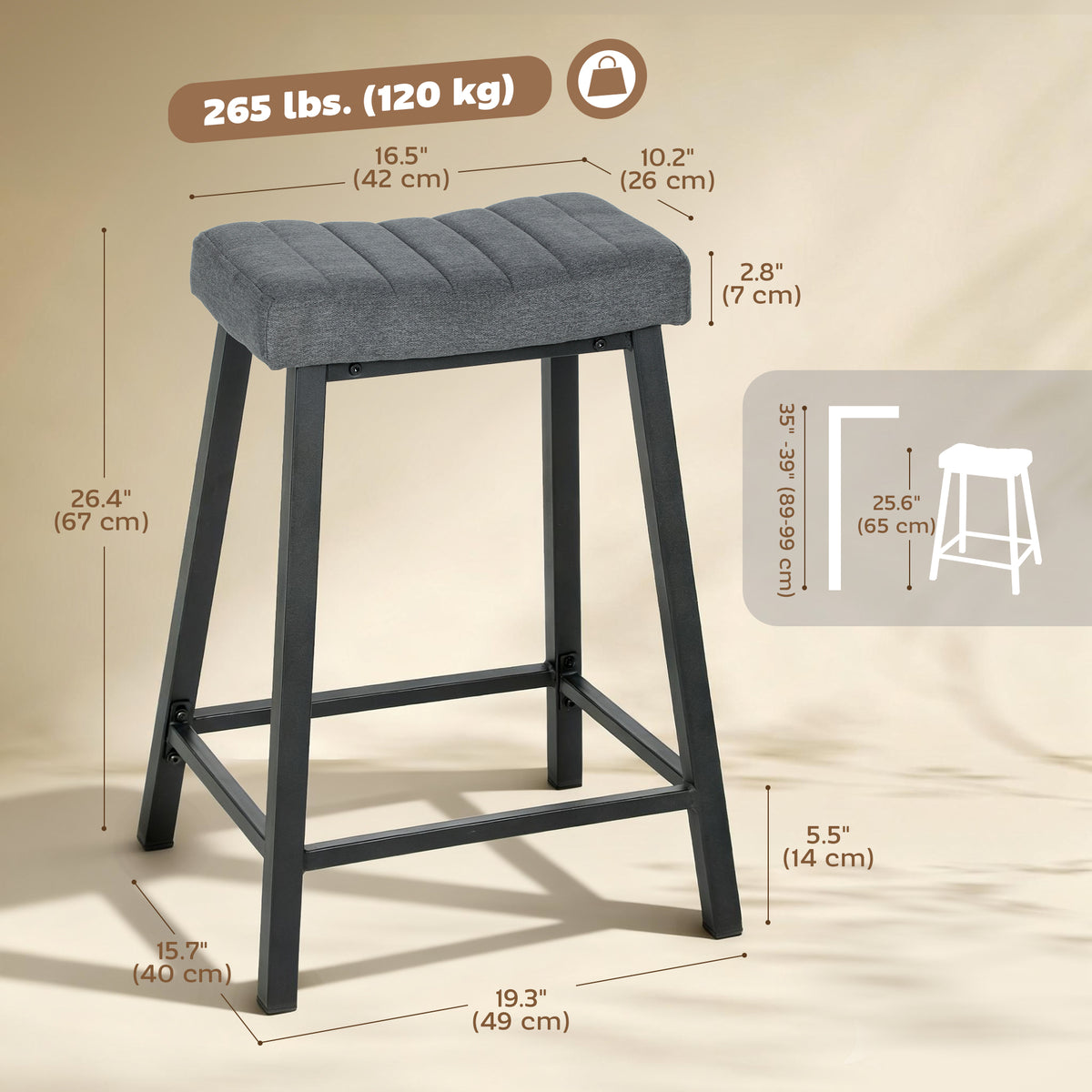 Cushioned Velvet Bar Stools — Set of 3