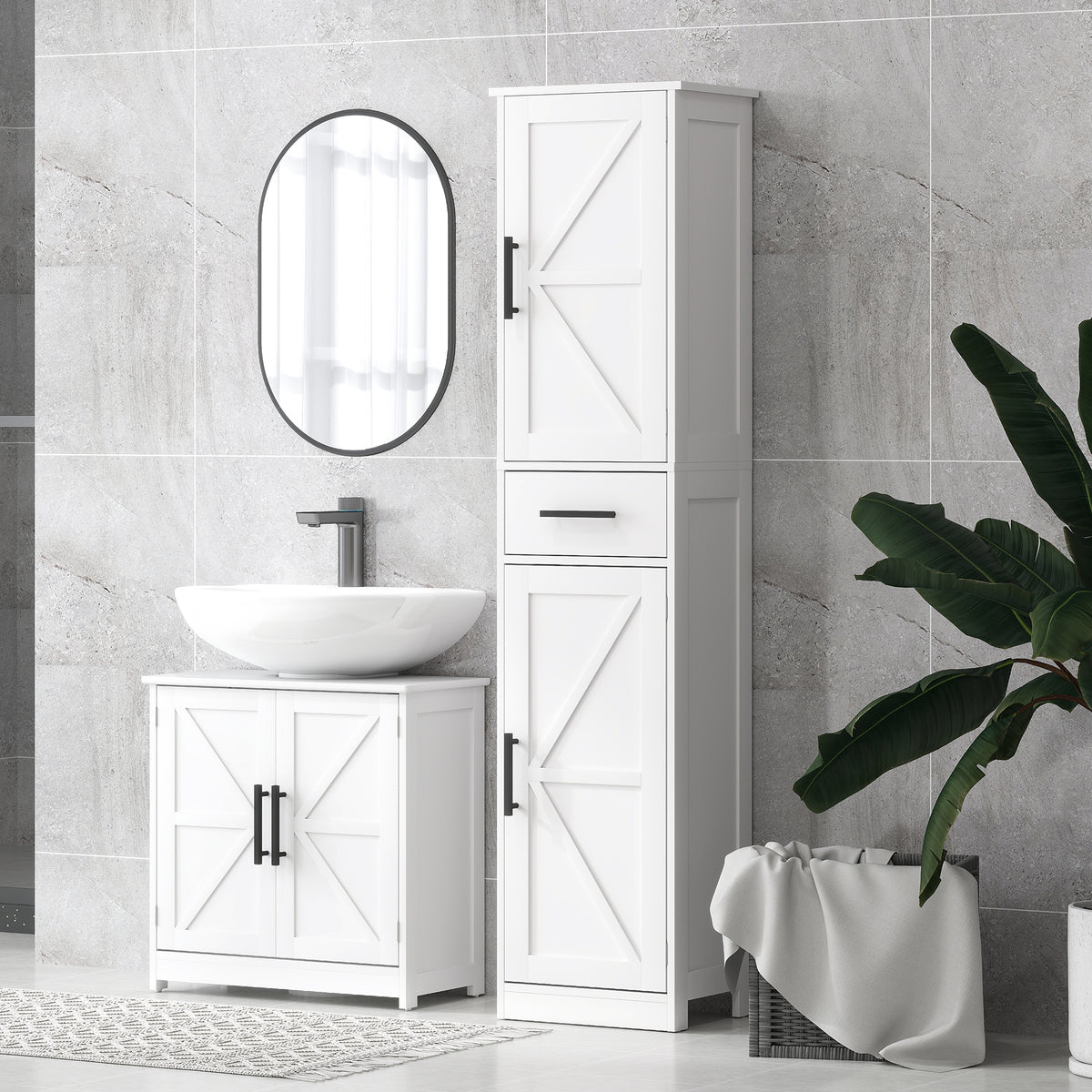 Farmhouse Pedestal Sink Storage Cabinet Barn Doors