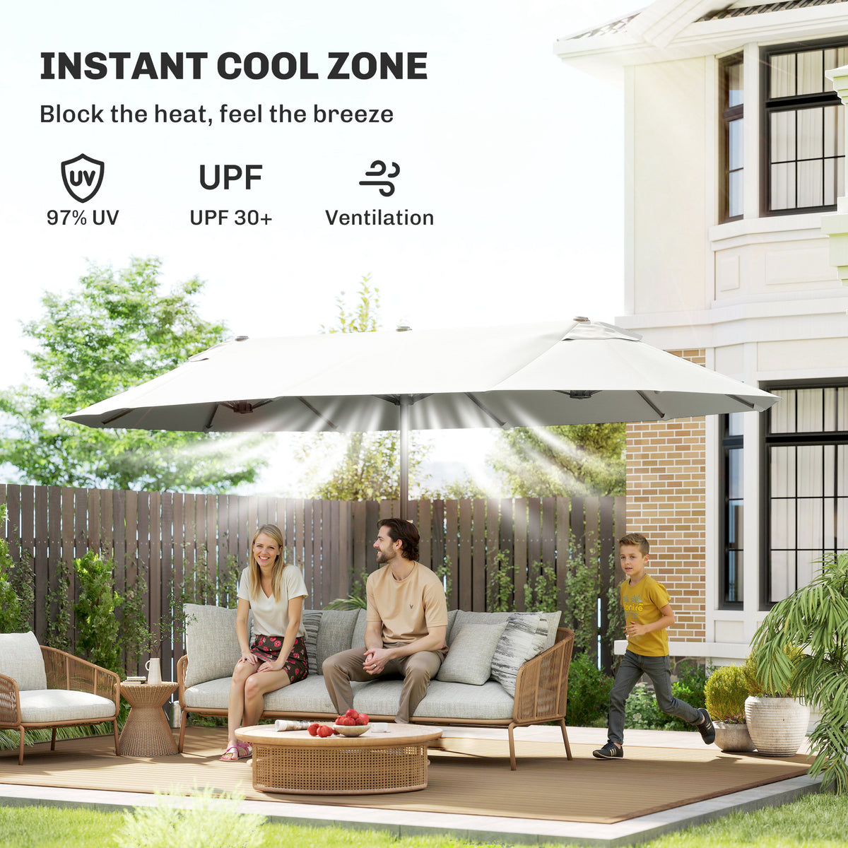 Double Canopy Patio Umbrella with Crank — 457 cm