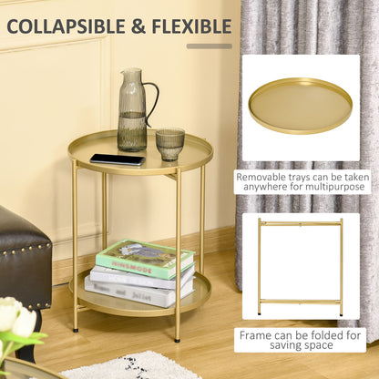 Round 2-tier side table with removable trays