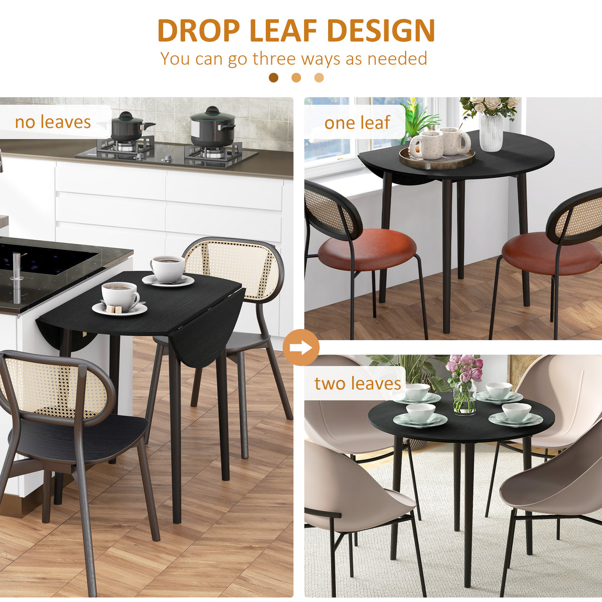 Folding dining table round drop leaf expandable