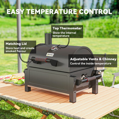 Tabletop charcoal smoker portable with thermometer