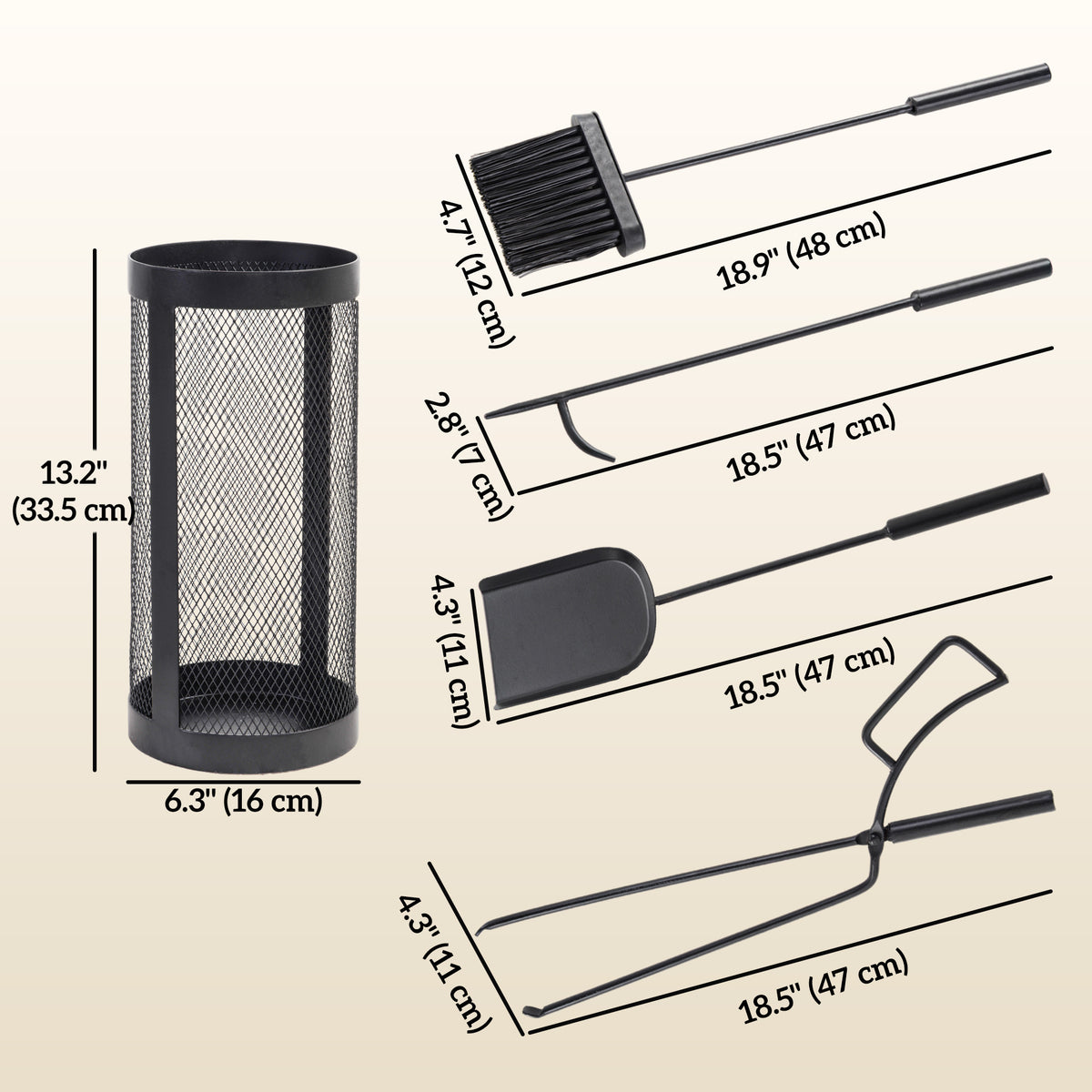 Fireplace Tool Set with Mesh Basket 5-Piece