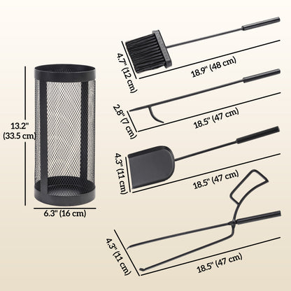Fireplace Tool Set with Mesh Basket 5-Piece