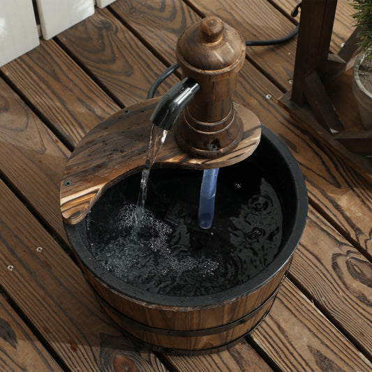 Wooden Barrel Garden Fountain with Electric Pump