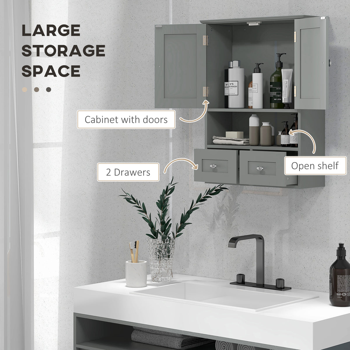 Wall Cabinet Bathroom with Drawers and Open Shelf