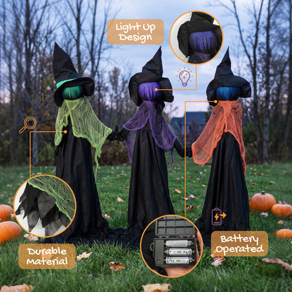 Trío de brujas luminosas para jardín de Halloween