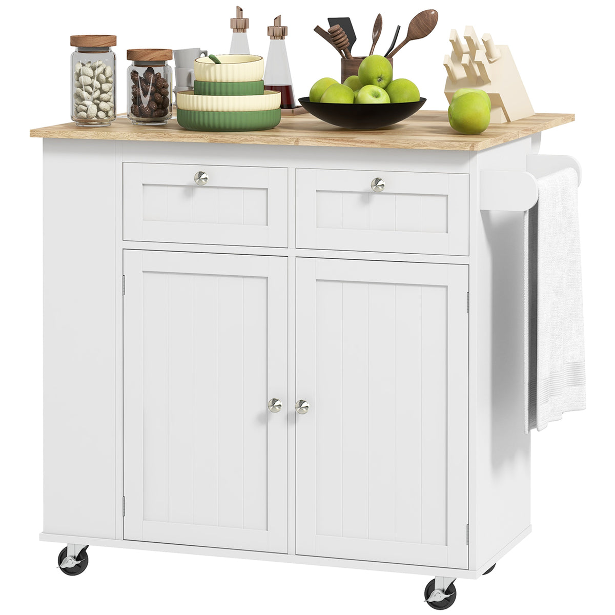Rolling kitchen island with adjustable shelves